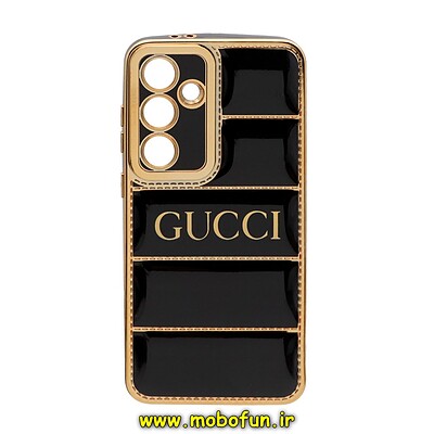 قاب گوشی Galaxy S24 FE سامسونگ پافر PUFFER مای کیس گلد لاین دور طلایی محافظ لنز دار طرح گوچی GUCCI مشکی کد 40024