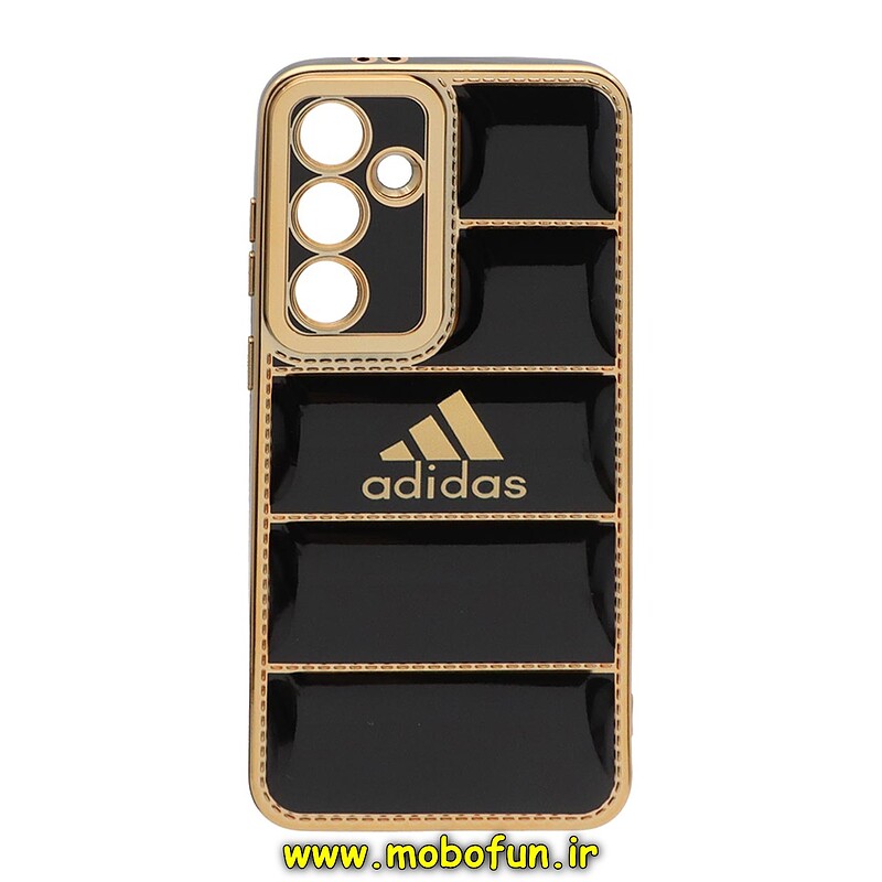 قاب گوشی Galaxy S24 FE سامسونگ پافر PUFFER مای کیس گلد لاین دور طلایی محافظ لنز دار طرح آدیداس adidas مشکی کد 40026