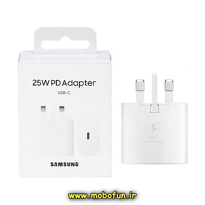 شارژر اصلی گوشی Galaxy S24 FE سامسونگ تک پورت 25 وات سامسونگ Type-C سه پین سوپر فست شارژ مدل EP-TA800 رنگ سفید (گارانتی 3 ماهه) کد 40089