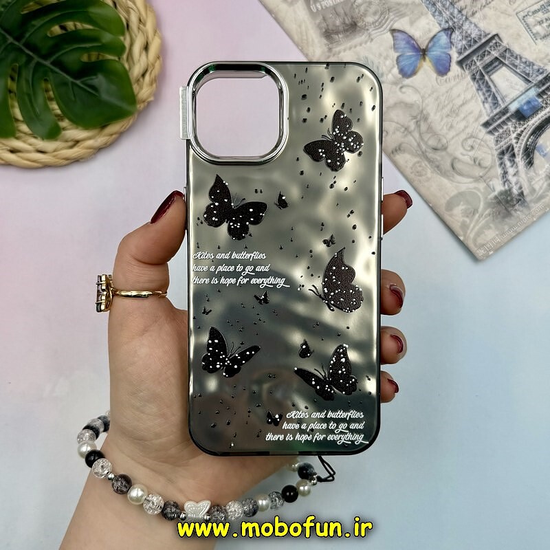 قاب گوشی iPhone 13 - iPhone 14 آیفون اورجینال POUTAP CASE سه بعدی کرومی دستبندی طرح پروانه لاکچری کد 16233