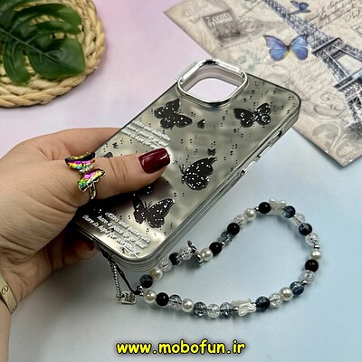 قاب گوشی iPhone 13 - iPhone 14 آیفون اورجینال POUTAP CASE سه بعدی کرومی دستبندی طرح پروانه لاکچری کد 16233