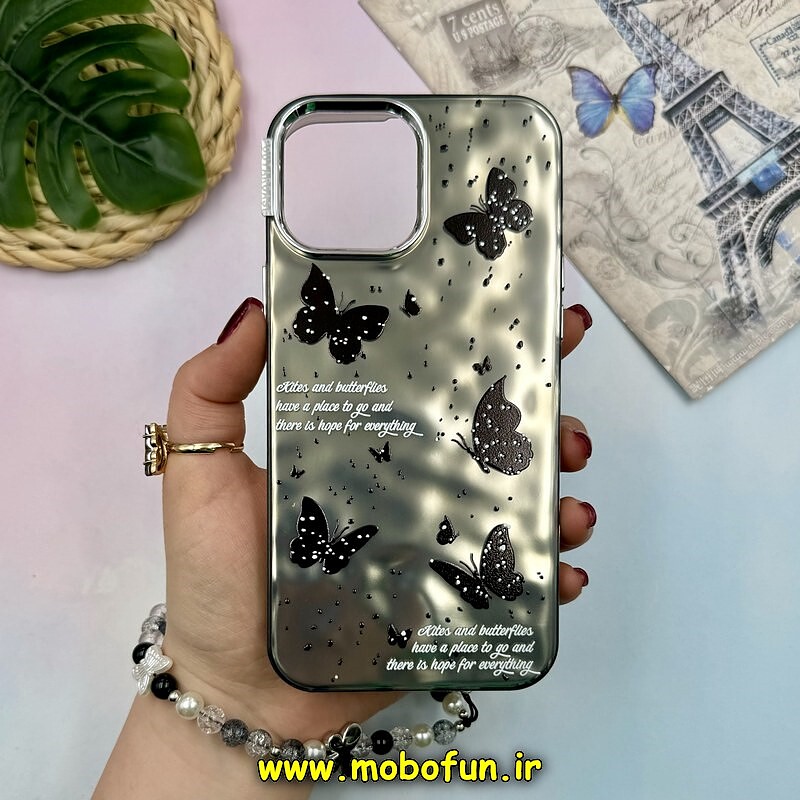 قاب گوشی iPhone 13 Pro Max آیفون اورجینال POUTAP CASE سه بعدی کرومی دستبندی طرح پروانه لاکچری کد 16235