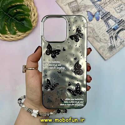 قاب گوشی iPhone 16 Pro Max آیفون اورجینال POUTAP CASE سه بعدی کرومی دستبندی طرح پروانه لاکچری کد 16239