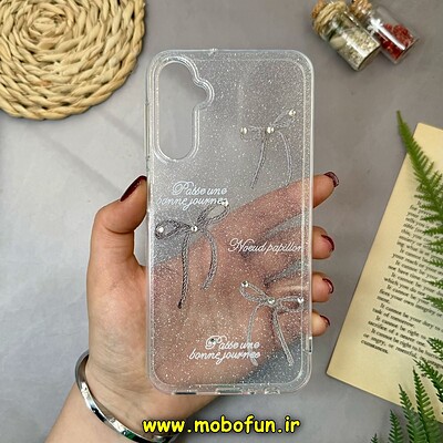 قاب گوشی Galaxy A24 سامسونگ طلقی شیشه ای شفاف اکلیلی طرح پاپیون نگین دار کد 16306