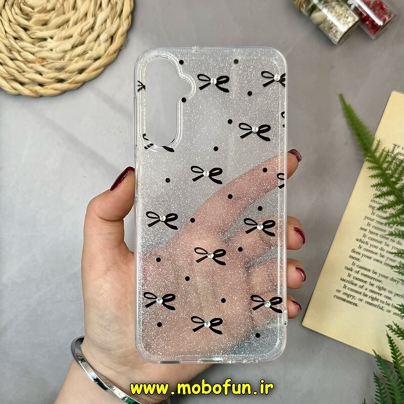 قاب گوشی Galaxy A24 سامسونگ طلقی شیشه ای شفاف اکلیلی طرح پاپیون نگین دار کد 16307