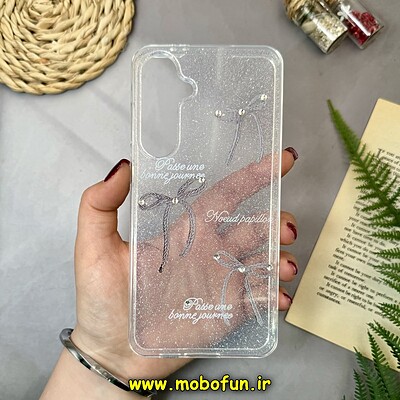 قاب گوشی Galaxy A54 سامسونگ طلقی شیشه ای شفاف اکلیلی طرح پاپیون نگین دار کد 16315