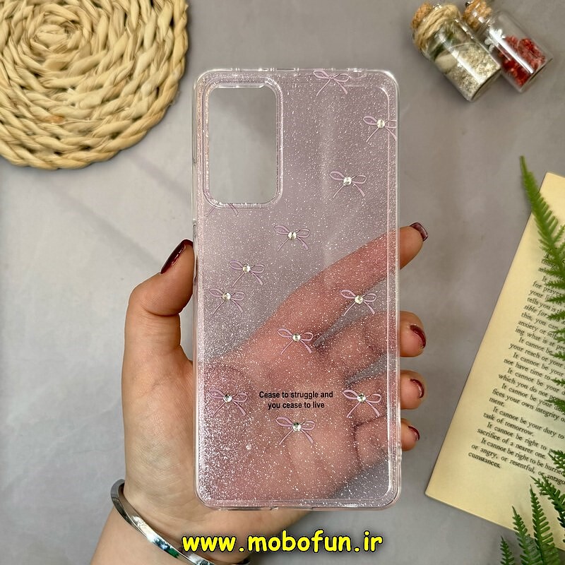 قاب گوشی Redmi Note 11 Pro 4G Global - Redmi Note 11 Pro 5G Global - Redmi Note 11E Pro 5G - Redmi Note 12 Pro 4G شیائومی طلقی شیشه ای شفاف اکلیلی طرح پاپیون نگین دار کد 16324