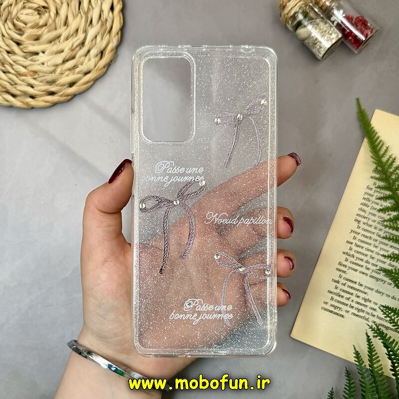 قاب گوشی Redmi Note 11 Pro 4G Global - Redmi Note 11 Pro 5G Global - Redmi Note 11E Pro 5G - Redmi Note 12 Pro 4G شیائومی طلقی شیشه ای شفاف اکلیلی طرح پاپیون نگین دار کد 16326