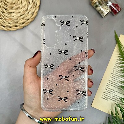 قاب گوشی Galaxy S24 FE سامسونگ طلقی شیشه ای شفاف اکلیلی طرح پاپیون نگین دار کد 16334