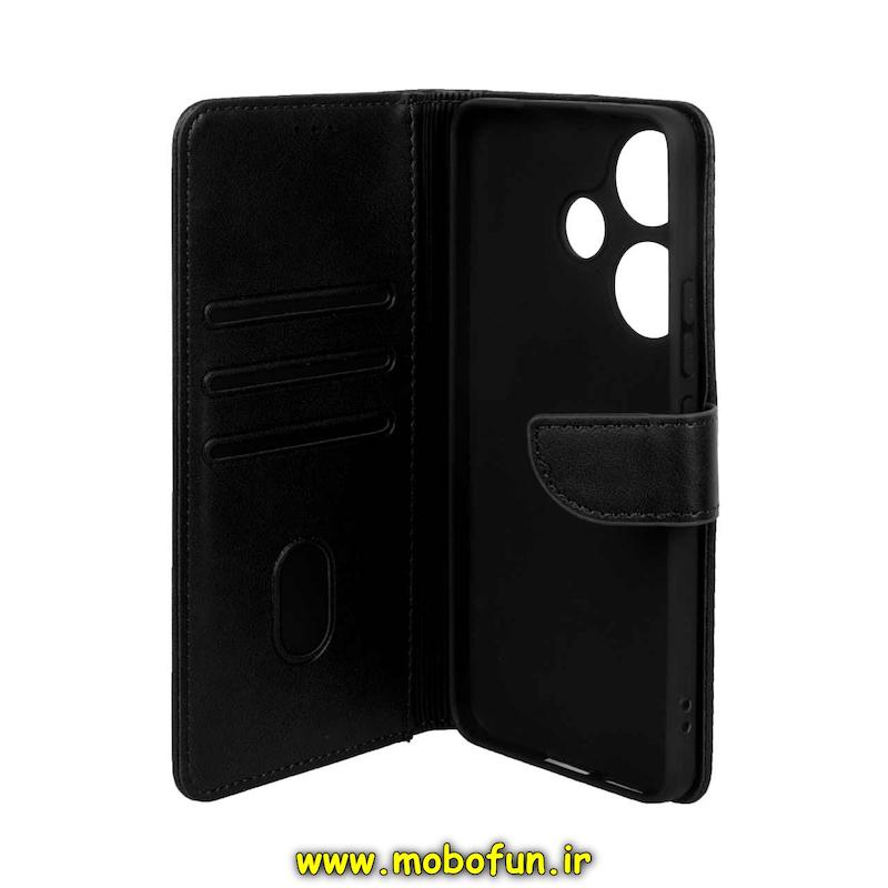کیف گوشی Poco F6 شیائومی مگنتی طرح چرم کتابی محافظ لنزدار مشکی کد 40699