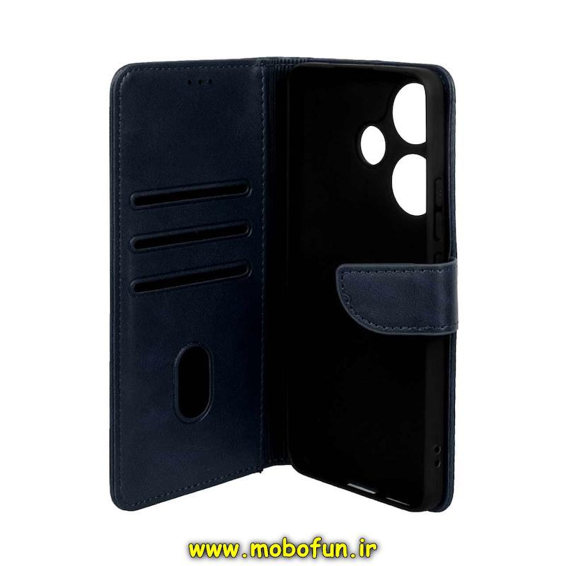 کیف گوشی Poco F6 شیائومی مگنتی طرح چرم کتابی محافظ لنزدار سرمه ای کد 40700