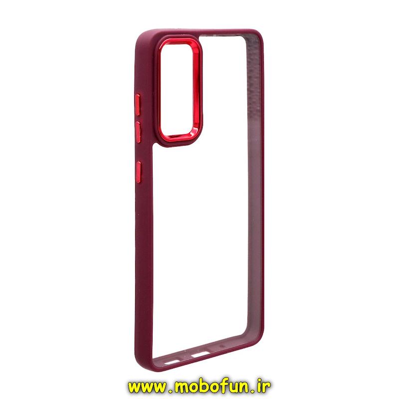 قاب گوشی Galaxy S20 FE سامسونگ اورجینال متال کیس Metal طرح پشت طلق شفاف دور سیلیکونی زرشکی کد 41013