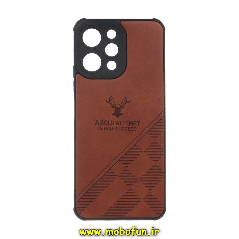 قاب گوشی Redmi 12 - Poco M6 Pro 5G شیائومی طرح ژله ای چرمی ساده گوزنی محافظ لنزدار قهوه ای کد E1-41269