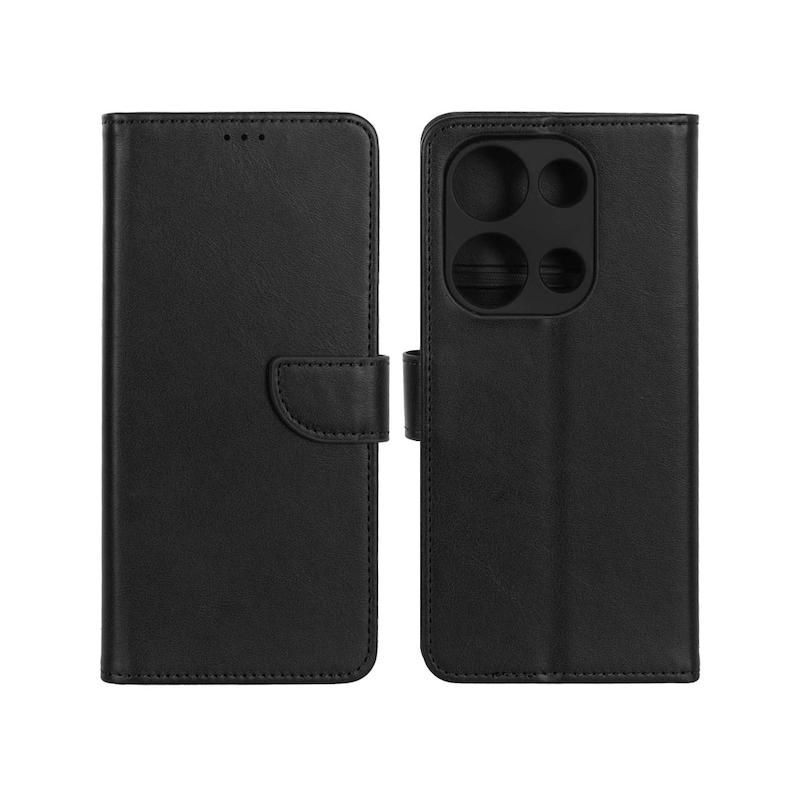 کیف گوشی Redmi Note 13 Pro 4G / Poco M6 Pro 4G / Redmi Note 14S شیائومی مگنتی طرح چرم کتابی محافظ لنزدار مشکی کد 41940