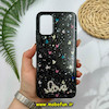 قاب گوشی Galaxy A02S - Galaxy A03S سامسونگ رزینی ماربل HARD طرح قلبی LOVE نگین دار مشکی کد 51867