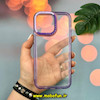 قاب گوشی iPhone 14 Pro Max آیفون اورجینال LUCKY CASE طرح طلقی شیشه ای شفاف کپسولی دکمه کرومی بنفش کد 51943