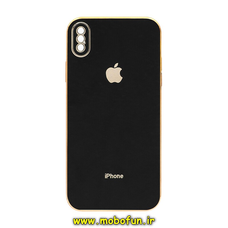 قاب گوشی iPhone XS Max آیفون طرح ژله ای مای کیس گلد لاین دور طلایی محافظ لنز دار مشکی کد 44047