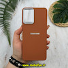 قاب گوشی Galaxy A12 - Galaxy M12 سامسونگ لدر دیزاین SOFT Lether Design طرح چرم درجه یک لوگو برجسته عسلی کد 51995
