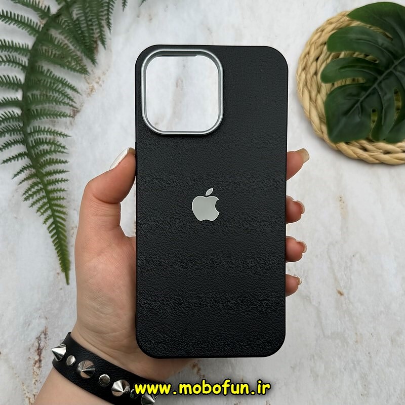 قاب گوشی iPhone 15 Pro Max آیفون لدر دیزاین SOFT Lether Design طرح چرم درجه یک لوگو برجسته مشکی کد 52031