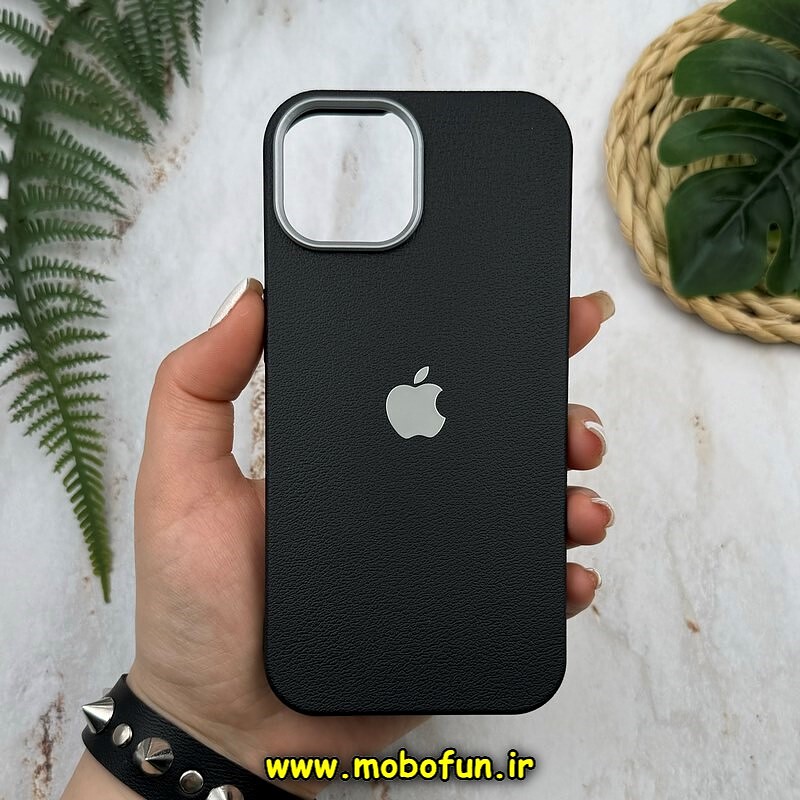 قاب گوشی iPhone 15 آیفون لدر دیزاین SOFT Lether Design طرح چرم درجه یک لوگو برجسته مشکی کد 52028