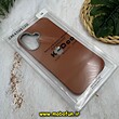 قاب گوشی iPhone 16 آیفون لدر دیزاین SOFT Lether Design طرح چرم درجه یک لوگو برجسته عسلی کد 52034