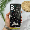 قاب گوشی Galaxy A32 4G سامسونگ رزینی ماربل HARD طرح قلبی LOVE نگین دار مشکی کد 51871