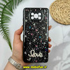 قاب گوشی Poco X3 - Poco X3 Pro شیائومی رزینی ماربل HARD طرح قلبی LOVE نگین دار مشکی کد 51881