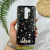 قاب گوشی Redmi Note 8 Pro شیائومی رزینی ماربل HARD طرح قلبی LOVE نگین دار مشکی کد 51883