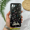 قاب گوشی Redmi Note 10 4G - Redmi Note 10S - Poco M5S شیائومی رزینی ماربل HARD طرح قلبی LOVE نگین دار مشکی کد 51885
