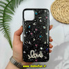 قاب گوشی iPhone 11 Pro Max آیفون رزینی ماربل HARD طرح قلبی LOVE نگین دار مشکی کد 51872