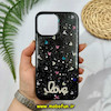 قاب گوشی iPhone 13 Pro Max آیفون رزینی ماربل HARD طرح قلبی LOVE نگین دار مشکی کد 51877