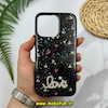 قاب گوشی iPhone 13 Pro آیفون رزینی ماربل HARD طرح قلبی LOVE نگین دار مشکی کد 51876