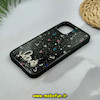 قاب گوشی iPhone 12 - iPhone 12 Pro آیفون رزینی ماربل HARD طرح قلبی LOVE نگین دار مشکی کد 51873