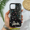 قاب گوشی iPhone 12 - iPhone 12 Pro آیفون رزینی ماربل HARD طرح قلبی LOVE نگین دار مشکی کد 51873