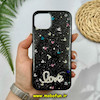 قاب گوشی iPhone 13 - iPhone 14 آیفون رزینی ماربل HARD طرح قلبی LOVE نگین دار مشکی کد 51874