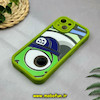 قاب گوشی iPhone 15 آیفون طرح سیلیکونی Solid آینه ای محافظ لنزدار طرح کارخانه هیولاها سبز فسفری کد 44522