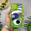 قاب گوشی iPhone 15 آیفون طرح سیلیکونی Solid آینه ای محافظ لنزدار طرح کارخانه هیولاها سبز فسفری کد 44522