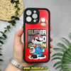 قاب گوشی iPhone 16 Pro Max آیفون طرح سیلیکونی Solid آینه ای محافظ لنزدار طرح سوپر ماریو Super Mario مشکی کد 44525