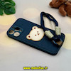 قاب گوشی iPhone 13 Pro Max آیفون جیر لاکچری بند دار کنفی طرح خرس تدی کیوت محافظ لنزدار سرمه ای کد 52902