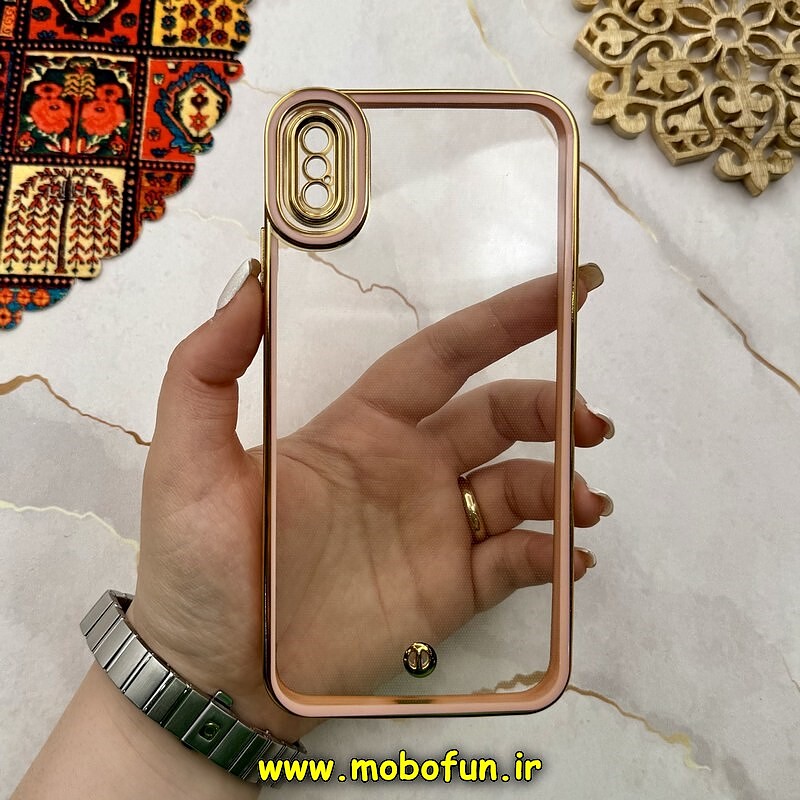 قاب گوشی iPhone XS Max آیفون طرح الکتروپلیتینگ ژله ای شفاف اورجینال یونیک کیس Unique Case محافظ لنز دار صورتی کد 44795