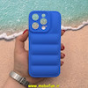 قاب گوشی iPhone 15 Pro آیفون سیلیکون ژله ای پافر PC زیر بسته محافظ لنز دار آبی کد 53482