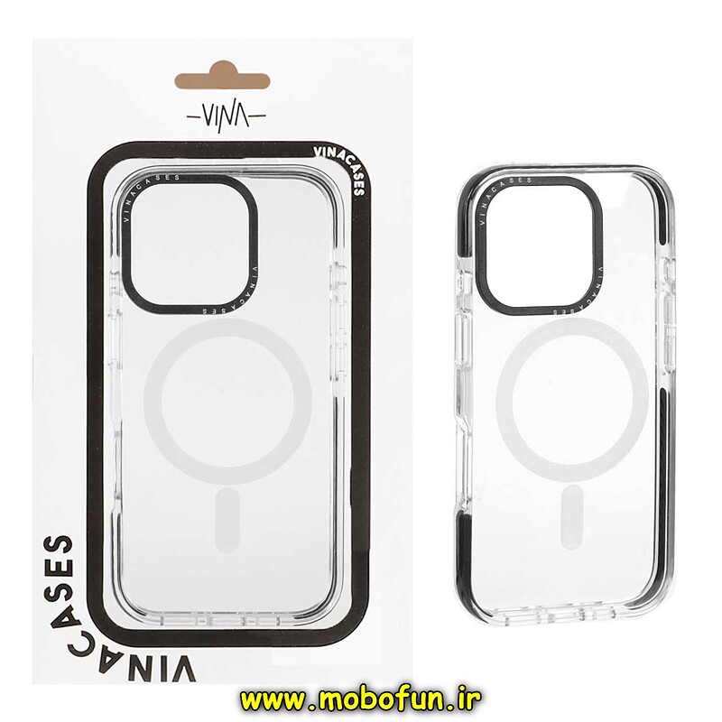 قاب گوشی iPhone 16 Pro آیفون شفاف VINA CASE وینا کیس اورجینال MagCase مگ سیف دار HARD مشکی کد 45274