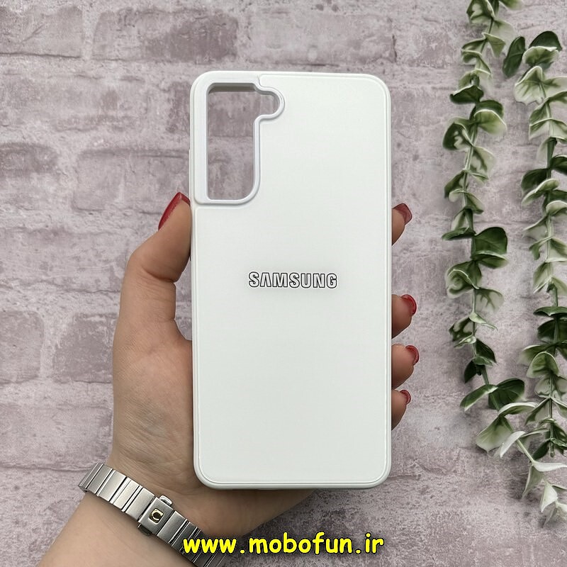 قاب گوشی Galaxy S21 FE سامسونگ اورجینال Grade A شیشه ای PVD براق دور سیلیکونی ضدخش ضد ضربه سفید کد 54535