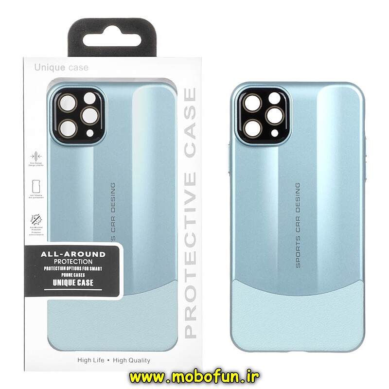 قاب گوشی iPhone 11 Pro Max آیفون اورجینال Sport Car Design HARD چرمی یونیک کیس Unique Case محافظ لنز دار شیشه ای آبی کبریتی کد 45623