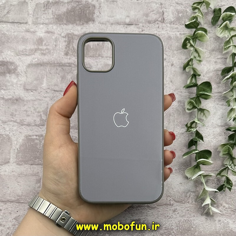 قاب گوشی iPhone 11 آیفون اورجینال Grade A شیشه ای PVD براق دور سیلیکونی ضدخش ضد ضربه طوسی کد 54405