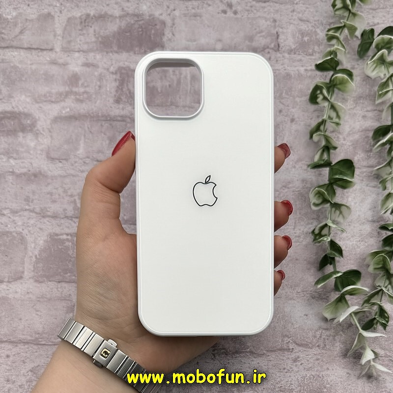 قاب گوشی iPhone 15 آیفون اورجینال Grade A شیشه ای PVD براق دور سیلیکونی ضدخش ضد ضربه سفید کد 54442