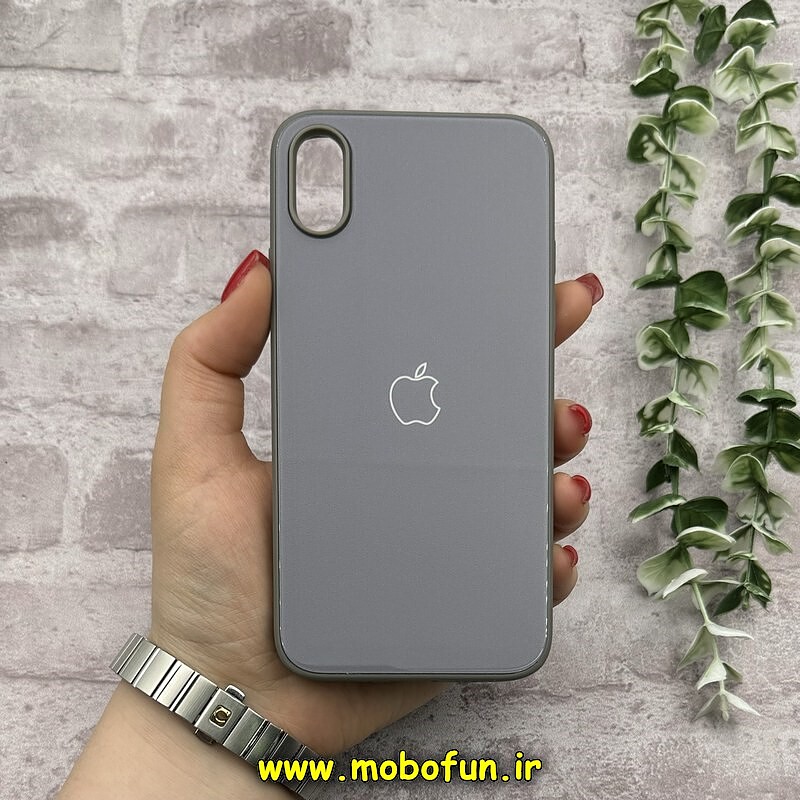 قاب گوشی iPhone X - iPhone XS آیفون اورجینال Grade A شیشه ای PVD براق دور سیلیکونی ضدخش ضد ضربه طوسی کد 54468