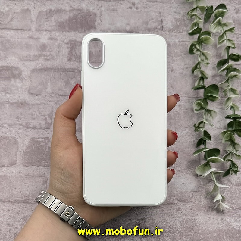 قاب گوشی iPhone XS Max آیفون اورجینال Grade A شیشه ای PVD براق دور سیلیکونی ضدخش ضد ضربه سفید کد 54473