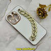 قاب گوشی iPhone 14 Pro آیفون طرح مای کیس گلد لاین لاکچری دستبندی کارتیر نگینی محافظ لنز دار سفید کد 56290
