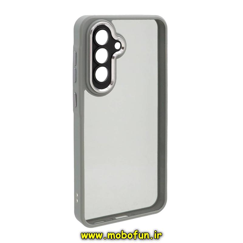 قاب گوشی Galaxy A36 سامسونگ طرح پشت طلق شفاف دور سیلیکونی اورجینال فلزی متال کیس Metal Case برند FOCUS PIXEL خاکستری کد 47261
